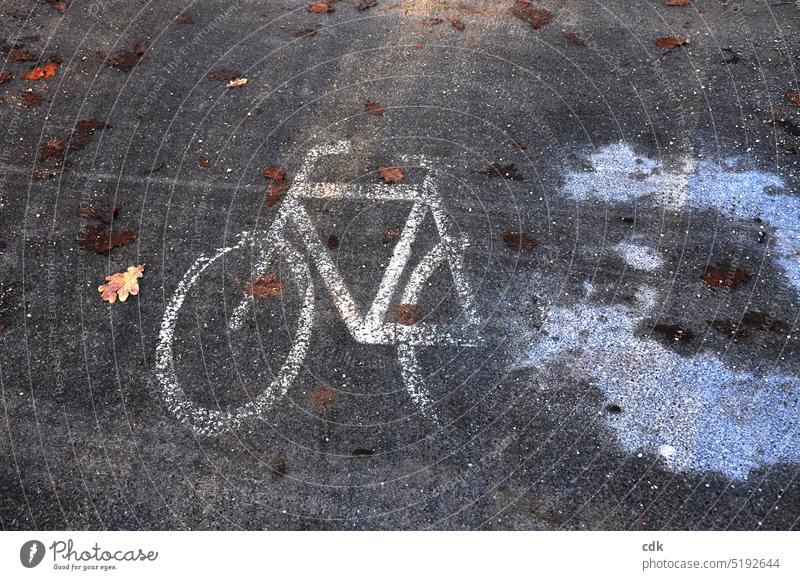 Die Fahrradsaison eröffnen | dem Frühling entgegenfahren | Piktogramm auf asphaltiertem Radweg Fahrradfahren Piktogramm eines Fahrrads Fahrradweg Verkehr