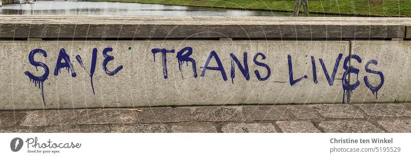 "SAVE TRANS LIVES" ist an die Mauer geschrieben Save trans lives Schrift Graffiti Statement Text Schriftzeichen transsexualität Sexualität Trans