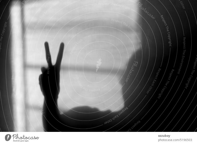 Schatten einer Hand mit Friedenszeichen an der Wand gestikulieren zeigend Zeichen Kommunizieren selbstbewusst Kontakt Emotion Ausdruck Finger Gruß Nachricht