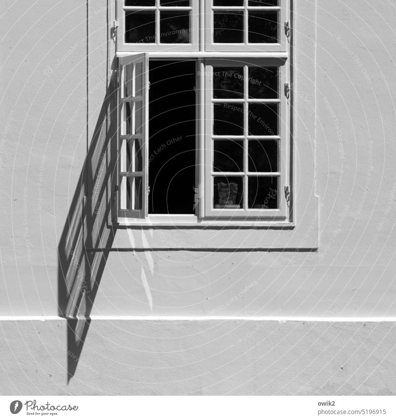 Flügelschlag Fenster offen geöffnet fensterflügel Haus Gebäude Barockschloss Menschenleer Außenaufnahme Fassade Schwarzweißfoto Detailaufnahme Bauwerk Wand alt