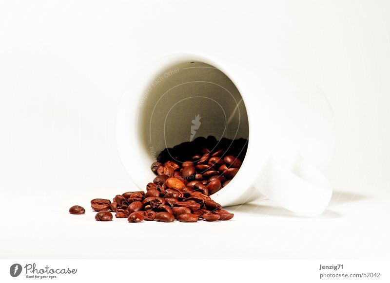 Verschüttet. Bohnen Kaffeebohnen Getränk Tasse weiß heiß kochen & garen zerkleinern coffee white cup bean beans hot rösten