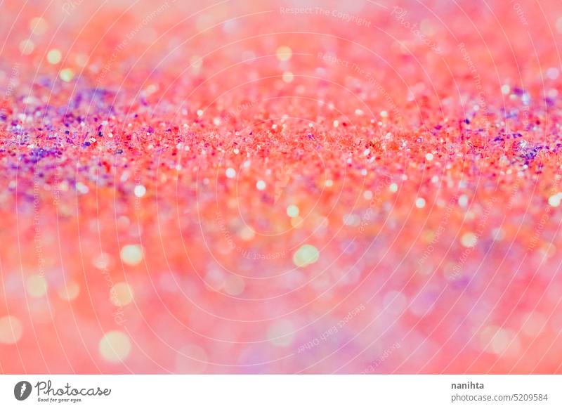 Echte Makrofotografie von buntem und glänzendem Glitter Party Hintergrund farbenfroh Bokeh Funkelt Textur Glanz Freude Fröhlichkeit schließen abschließen