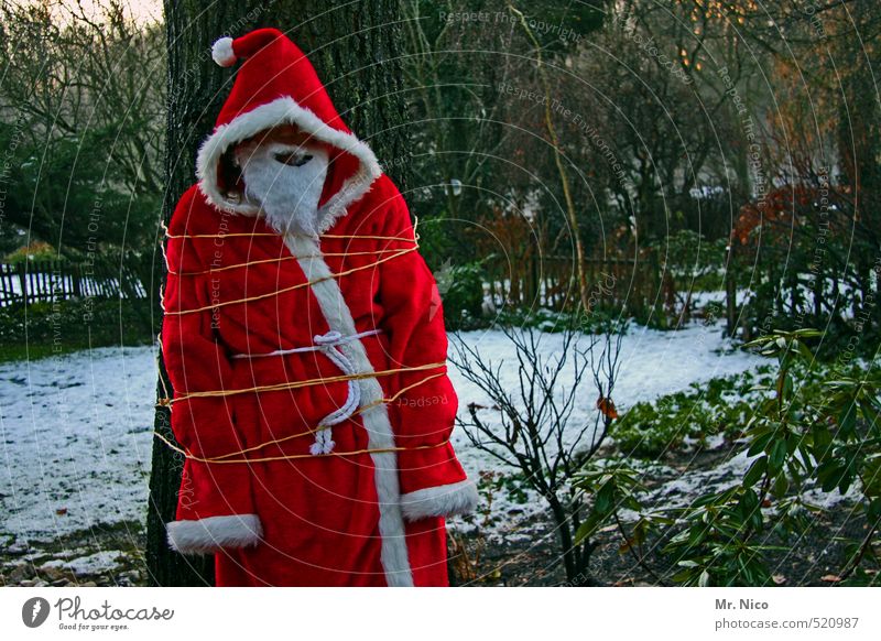 Entführt ! Weihnachten & Advent 1 Mensch Umwelt Natur Winter Schnee Baum Mantel Mütze Vollbart rot Rache gefesselt Weihnachtsmann Karnevalskostüm Garten