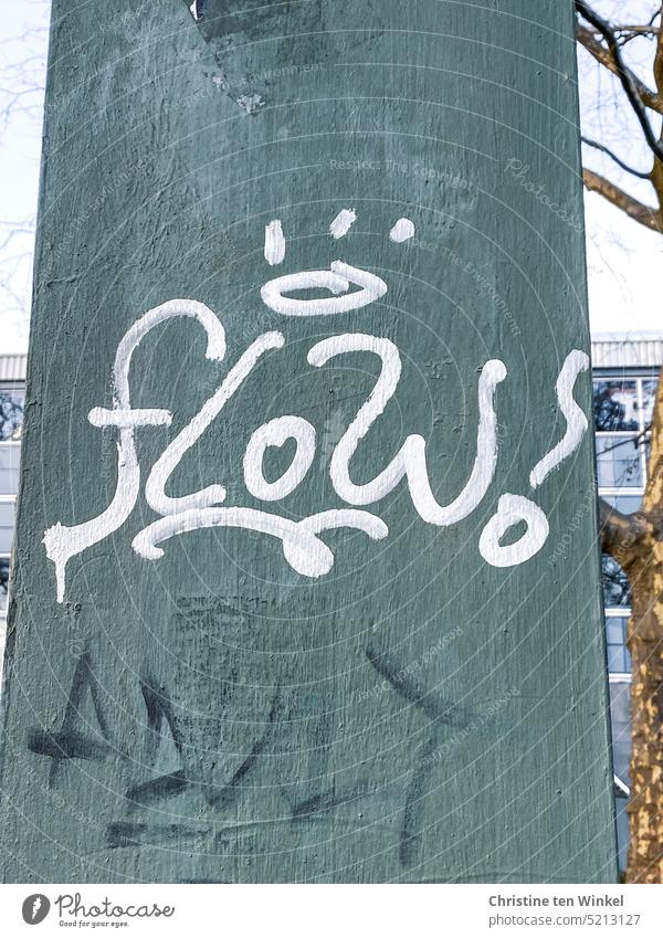 flow! Graffito graffiti Schriftzeichen Typographie Kreativität Lifestyle im flow sein konzentriert produktiv kreativ Buchstaben Text Fluss fließen Kunst Kultur