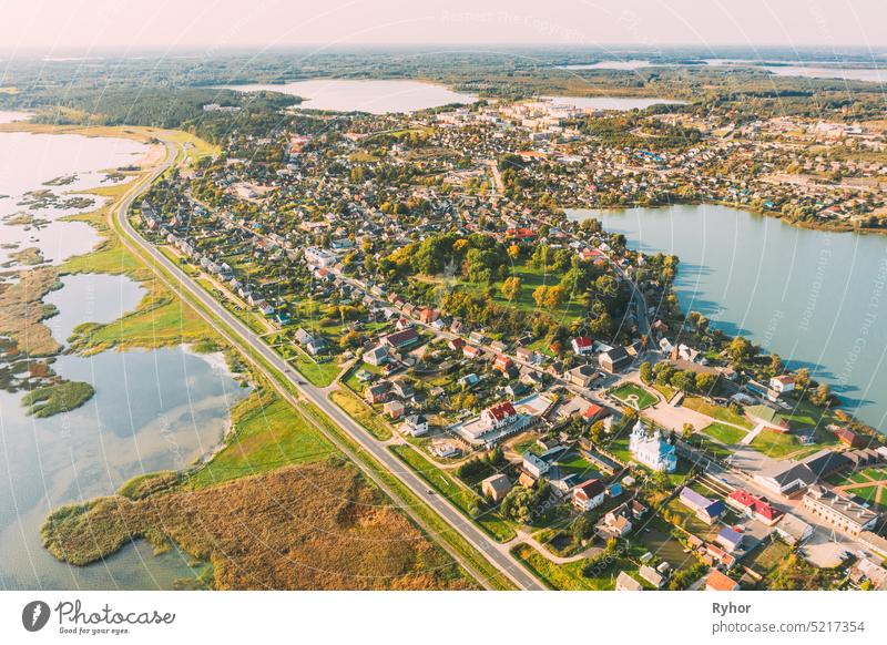 Braslav, Bezirk Braslaw, Vitebsk Voblast, Belarus. Luftaufnahme der Stadt. Berühmte Seen Braslau Braslawisch Braslaver Seen Antenne Architektur Einstellung