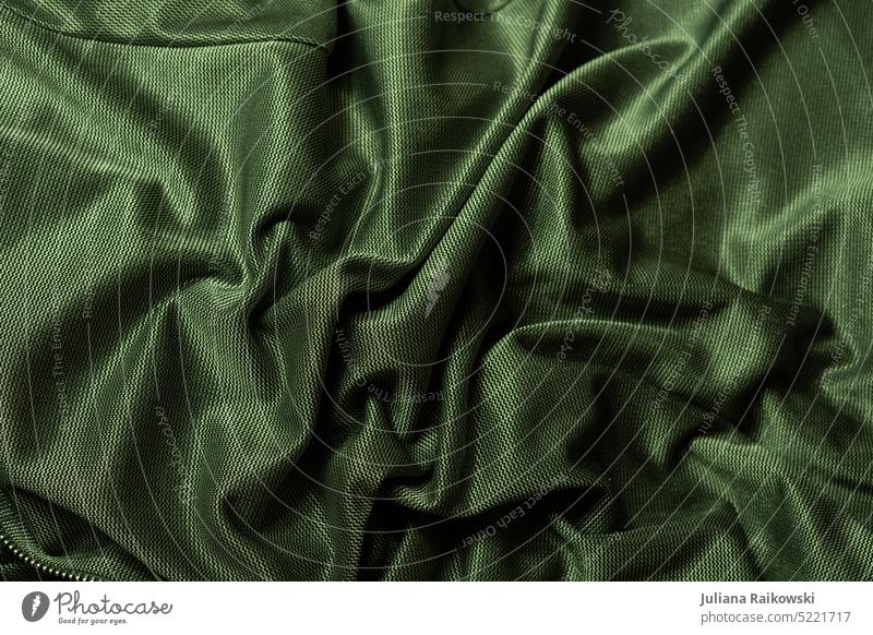 grüner eleganter Stoff Polyester Material trendy Makroaufnahme Naht Strukturen & Formen Design Falte Stil Mode Menschenleer Textilien Stoffe Detailaufnahme