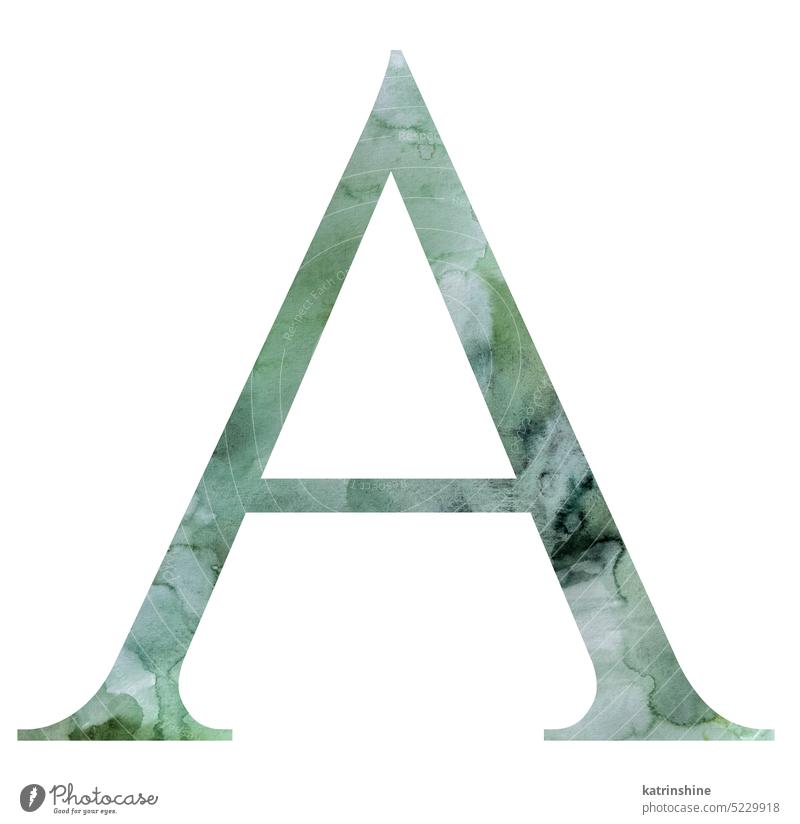 Aquarell teal grünen Buchstaben A isoliert Illustration, Hochzeit und Gruß Design-Element Charakter handgezeichnet Feiertag vereinzelt Natur numerisch Ornament