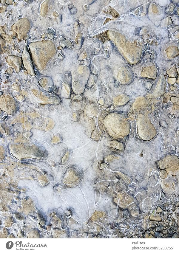 Endmoräne | Kiesel und Eis Steine gefroren Kalt Winter Frost frieren Kristallstrukturen Muster Eiszeit