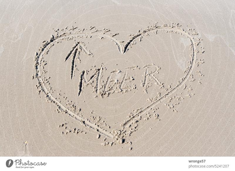 Meer Liebe Strand Sandstrand Herz Pfeil Pfeilrichtung in den Sand gezeichnet Küste Außenaufnahme Ferien & Urlaub & Reisen Sommerurlaub Menschenleer Erholung