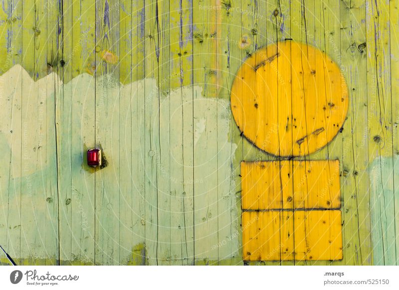 Gebrettert Lifestyle Stil Mauer Wand Holz Linie schön gelb grün Farbe Holzwand Symbole & Metaphern Kreis Farbfoto Außenaufnahme Nahaufnahme abstrakt