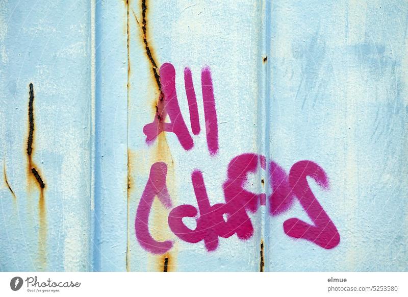 All Coldos steht in pink an einer rostenden Metallwand / Graffiti all coldos Kälte englisch sprayen Erkältung Blog Rost Schmiererei Straßenkunst Lifestyle