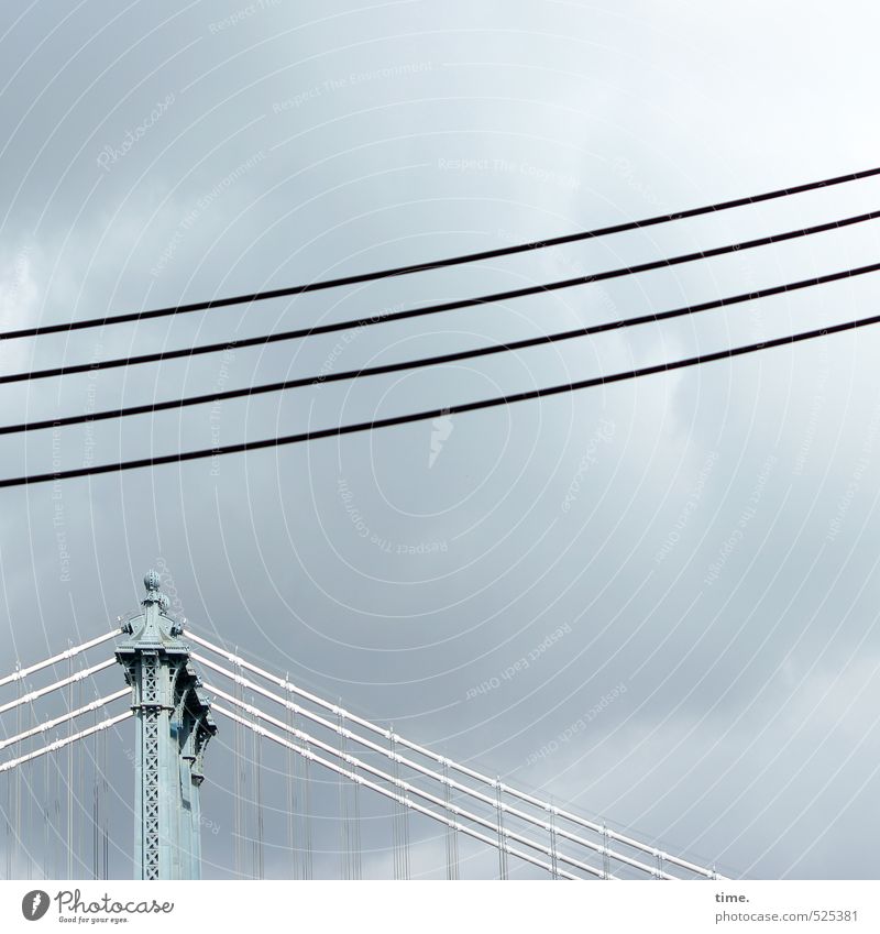 skylines Technik & Technologie Energiewirtschaft Stahlkabel Hochspannungsleitung Kabel Himmel Wolken New York City Brücke Sehenswürdigkeit Wahrzeichen