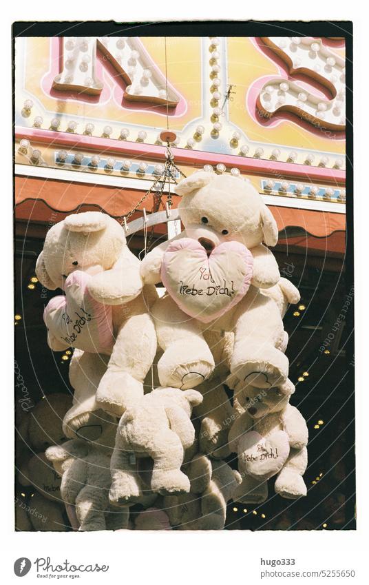 Teddies auf Jahrmarkt Teddy Teddybär Losbude Außenaufnahme Glück Glücksspiel Bär Freizeit & Hobby Spielzeug Stofftiere Freude Kirmes Volksfest Vergnügungspark