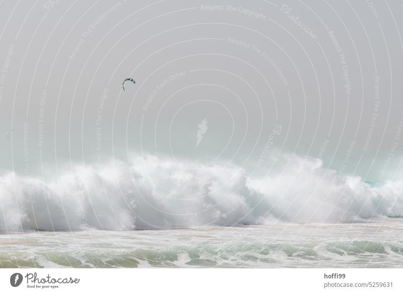 die Welle ruft - Kitesurfen am Limit Kitesegel Wassersport Risiko Extremsport Wellengang hochspritzen Naturgewalt Wasserschwall Wasserspritzer Wasserwand Sturm