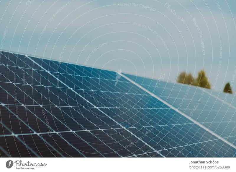 Solar, Photovoltaik Solarpanele im Garten unter blauem sonnigen Himmel Ökostrom Solardach Sonnenkollektor Nachhaltigkeit nachhaltiger Lebensstil