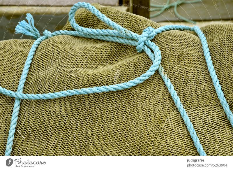 Verpackt Knoten Seil Netz verpackt Verpackung Hafen Fischereiwirtschaft maritim Strukturen & Formen verknotet Schnur blau