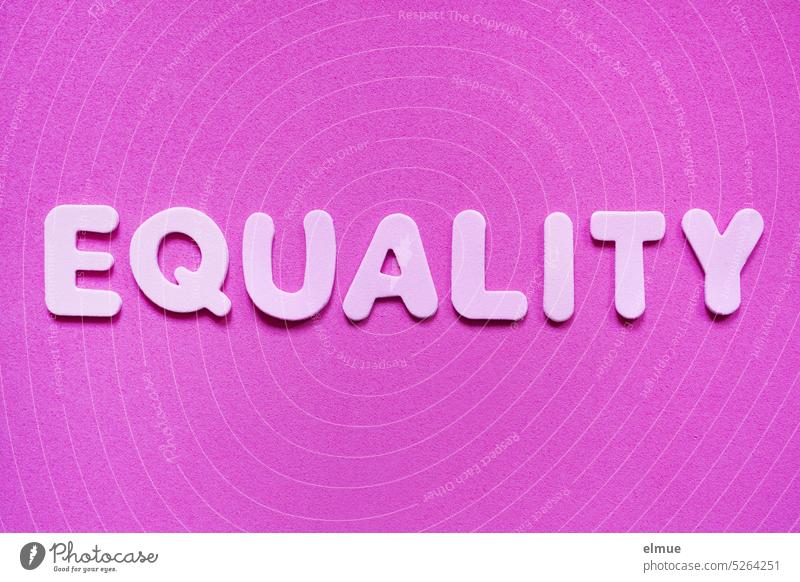 EQUALITY steht in hellrosa auf pinkem Untergrund / Gleichheit equality Gleichwertigkeit Übereinstimmung Identität Chancengerechtigkeit Chancengleichheit
