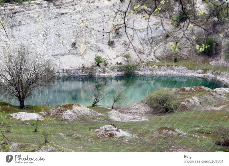 blauer Kalksee in einem ehemaligen Kalksteinbruch See Steinbruch Naturschutzgebiet Abgrabungssee Steinbruchkanten Kreidezeit Biotop Landschaft Wasser