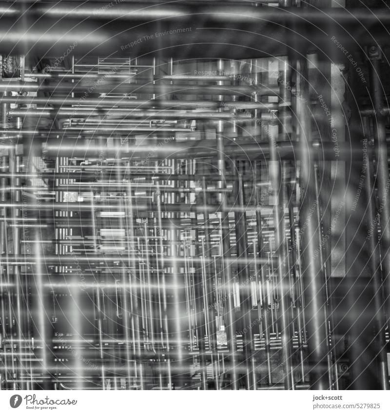 Sammlung, Metall, Gitter im Quadrat Raster Strukturen & Formen abstrakt Detailaufnahme Monochrom Einkaufswagen Doppelbelichtung Experiment Reaktionen u. Effekte
