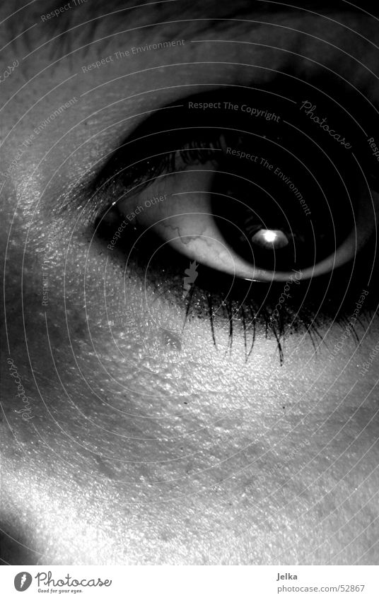 eins-zwei-drei Haut Auge dunkel gruselig schwarz Pupille Wimpern Schwarzweißfoto Frauenaugen Blick Reflexion & Spiegelung 1 geschminkt Nahaufnahme Licht