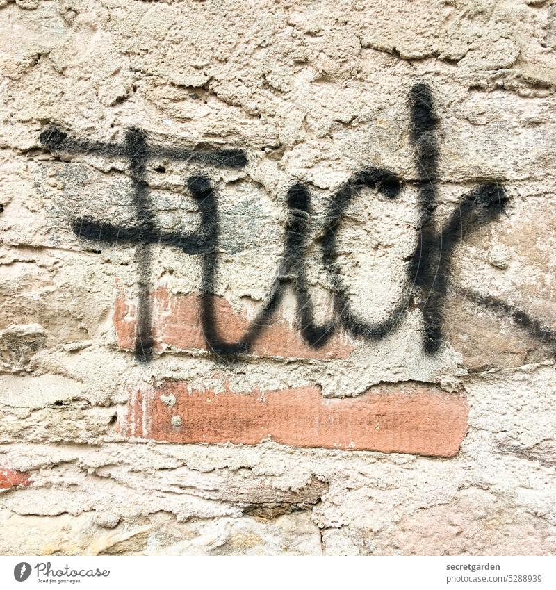Ficken Graffiti Schriftzeichen Wunsch Sex Wand Backstein draußen Schmiererei Schreibschrift Ordentlich Jugendkultur Mauer Fassade Außenaufnahme Buchstaben