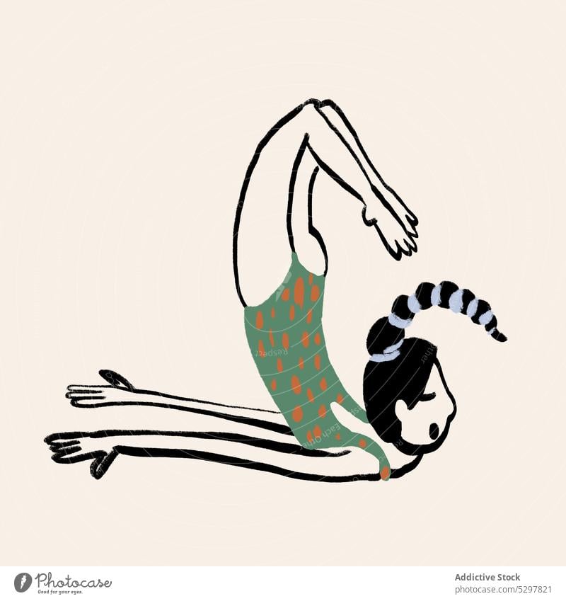 Vektor-Illustration von weiblichen flexiblen Turner Grafik u. Illustration Frau gymnastisch Body Training Sport angehobene Beine Tanzen üben Übung Element