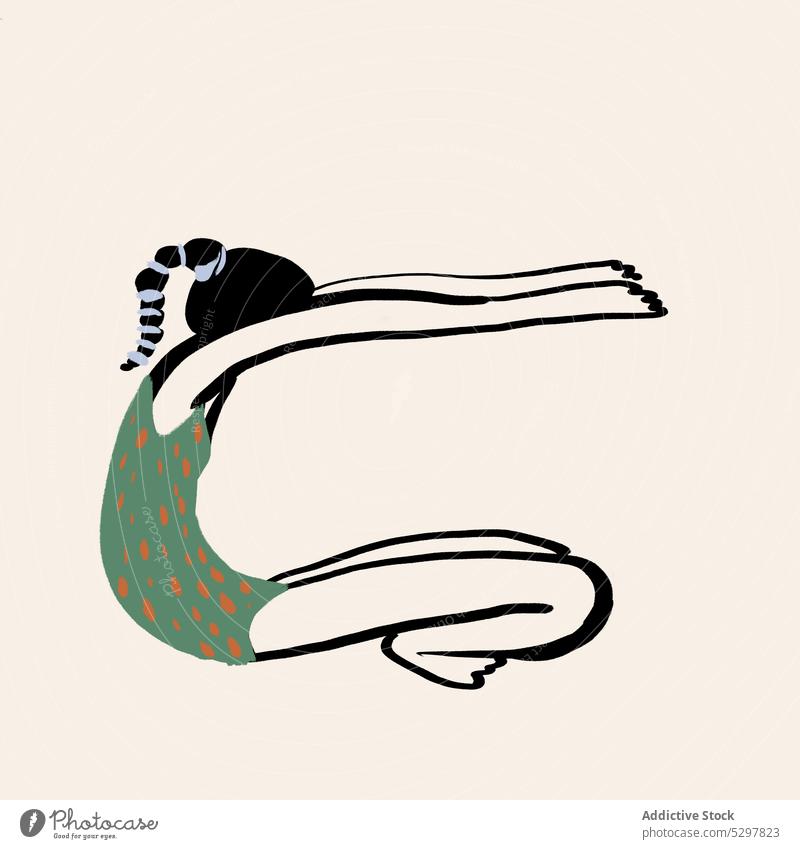 Vektor-Illustration einer sitzenden Frau Grafik u. Illustration Yoga padmasana Karikatur Wellness Erholung Training Body Sport ausführen Tanzen üben physisch