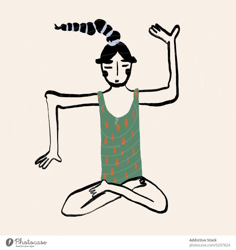 Vektor-Illustration der Frau sitzt in Lotus-Pose Grafik u. Illustration Yoga padmasana Karikatur Wellness Erholung Beine gekreuzt Training Body Sport ausführen