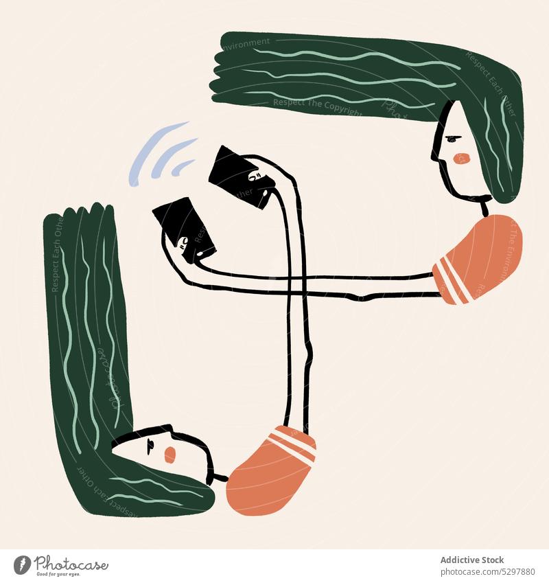 Illustration der Schriftart W mit Frau hält Smartphone mit Wi Fi Zeichen Brief Alphabet Design kreativ Charakter wi fi benutzend online Internet
