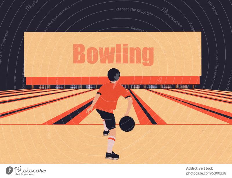 Anonymer Mann spielt Bowling im Sportverein spielen Athlet Aktivität Ball Vektor Ziel werfen unterhalten Spiel Design Kegler Energie Grafik u. Illustration