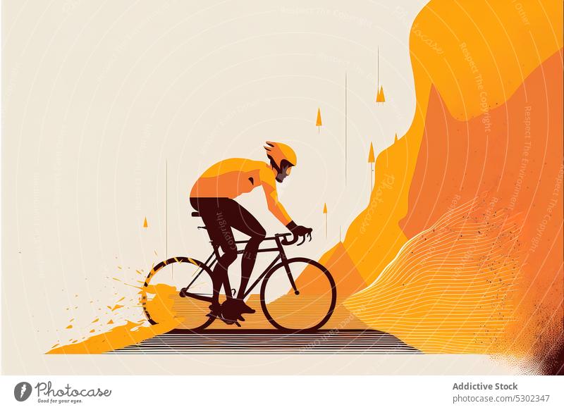 AI Bild von Mann fährt Fahrrad auf der Straße generativ ai generative KI Grafik u. Illustration Radfahrer Mitfahrgelegenheit Bewegung Sportler Aktivität extrem