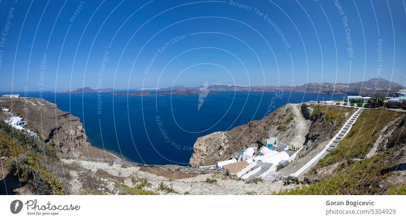 Blick auf das Ägäische Meer von der Insel Santorin, Griechenland Tourismus MEER Sommer Urlaub ägäisch mediterran reisen Wahrzeichen traditionell Ausflugsziel