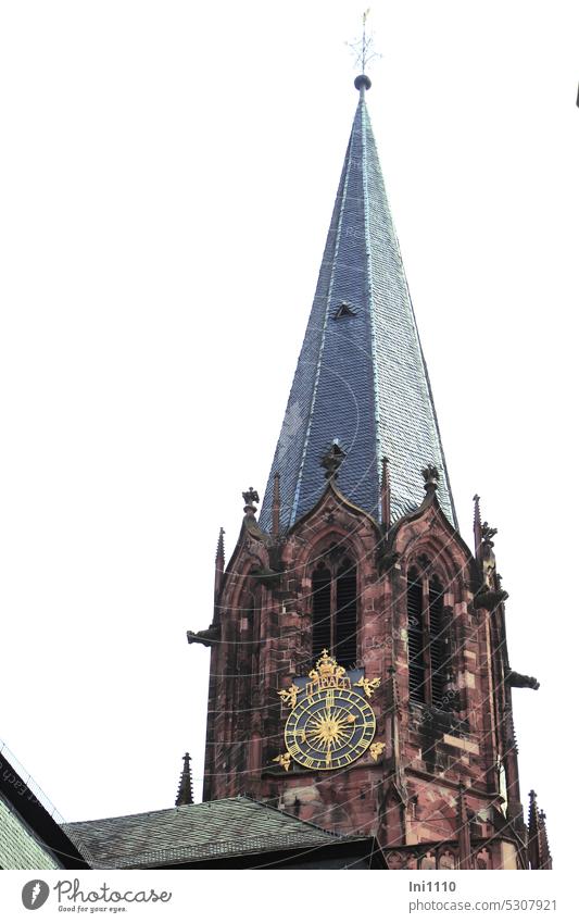 MainFux |Glockenturm mit prächtigem Zifferblatt der Stiftskirche Aschaffenburg Religion & Glaube Sehenswürdigkeit historisches Bauwerk Kirche Stiftsbasilika