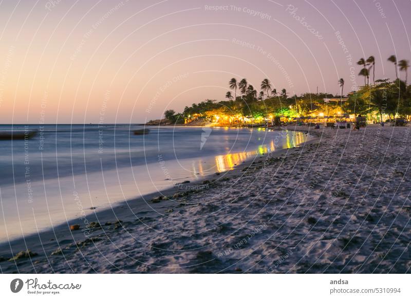 Sonnenuntergang am Strand in Brasilien Sommer Palmen Langzeitbelichtung Wind Meer Küste Bucht Wasser Wellen Landschaft Natur Ferien & Urlaub & Reisen