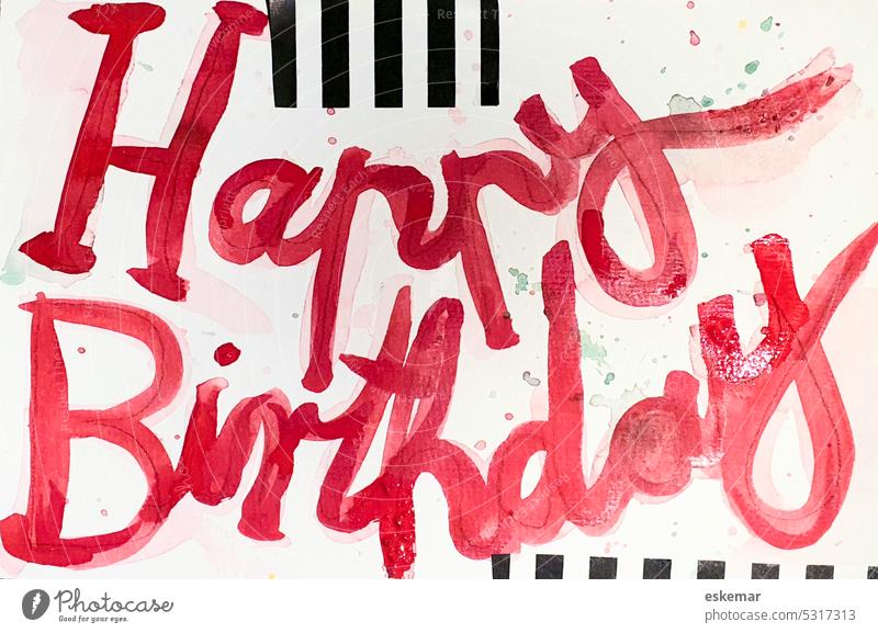 Alles Gute zum Geburtstag Happy Birthday schreibend Landkarte Geburtstagskarte Glückwünsche rot weiß schwarz Freude Feste & Feiern Lifestyle Fröhlichkeit Wort