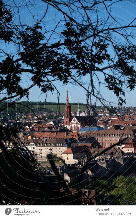 Blick auf die Altstadt von Würzburg einer Stadt in Franken Main Bayern romantisch Unterfranken Marienkapelle Kirchen