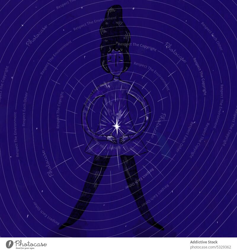 Frau mit leuchtendem Chakra auf lila Hintergrund Stern abstrakt Kunstwerk Grafik u. Illustration kreativ chakra Meditation innere Energie Yoga geistig Symbol