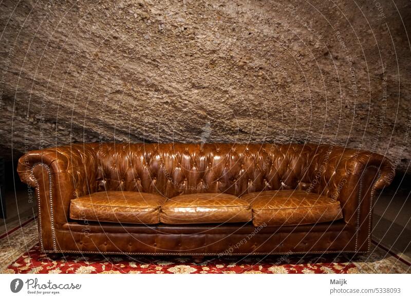 Couch Leder Wohnzimmer Wohnung Sofa Farbfoto Möbel Raum Design Lifestyle Innenaufnahme Menschenleer Innenarchitektur Stil ästhetisch elegant Teppich einrichten