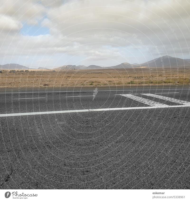 Straße auf Fuerteventura niemand menschenleer grau Wüste Berge Verkehr Menschenleer Außenaufnahme Farbfoto Berge u. Gebirge Landschaft Natur Tag
