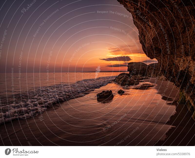 Sonnenuntergang am Strand von Gale VI Portugal Reisen Meer Atlantik Felsen Höhle Spiegelung Wellen Algarve