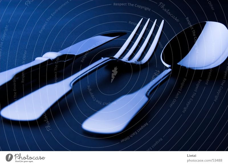 Spaten-Besteck Gabel Löffel dunkel schwarz Messer blau Chrom