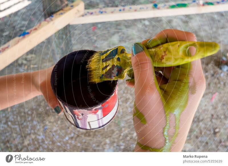 Malerei bunte Holzstruktur mit Pinsel Farbe Bürste Pinselblume Dekoration & Verzierung Konstruktion Kreativität Hand Haus Design Textur Kunst Arbeit heimwärts
