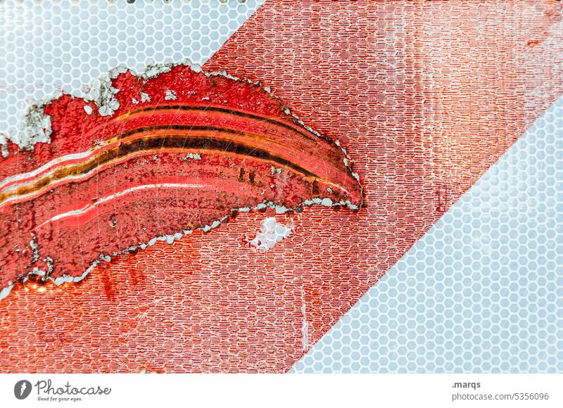 Schnittwunde rot weiß Kunststoff Strukturen & Formen Schilder & Markierungen kaputt Riss Detailaufnahme Muster Nahaufnahme Linie Verkehrszeichen Streifen