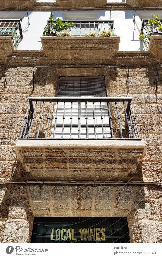 Local Wines | kein Weinlokal Cádiz Spanien Altstadt Fußgängerzone Geschäft Handel Balkon Schmiedeeisen Geländer Fassade Ferien & Urlaub & Reisen Architektur