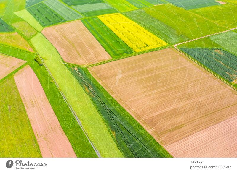 eine Agrarlandschaft von oben Landwirtschaft Landschaft züchten Wiese Erde moderne Landwirtschaft Traktor Lebensmittelanbau Tierhaltung