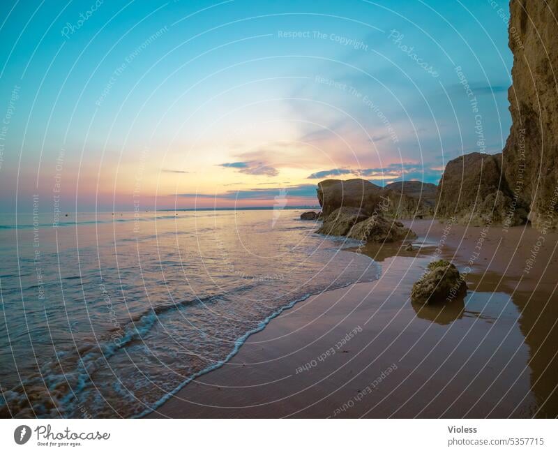 Sonnenuntergang am Strand von Gale V Portugal Reisen Meer Atlantik Felsen Spiegelung Wellen