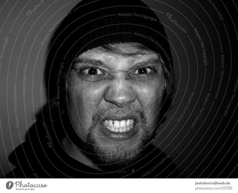 könntsch ausrasten Wut Mann Gesicht Auge Hass Gefühle Schwarzweißfoto Zähne