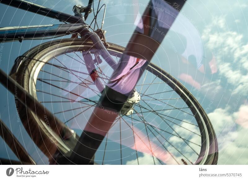 Froschperspektive l Fahrrad auf dem Autodach Mobilität Pendler Verkehrsmittel Menschenleer Fahrradfahren Wege & Pfade Glasdach Fahrradhalterung