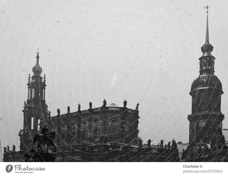 Grau in Grau | In Dresden schneit´s | Dresdner Altstadt im Schneegestöber grau in grau Architektur historisch Sachsen Stadt Sehenswürdigkeit Deutschland
