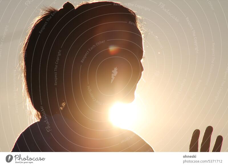 Silhouette einer Frau mit Zopf im Gegenlicht der Abendsonne feminin schön Gesicht Junge Frau Haare & Frisuren Erwachsene Außenaufnahme Mensch 1 langhaarig